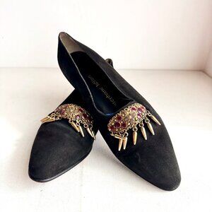 Stephane Kelian Paris Black Suede Embellished Loafers 8 V&A MUSEUM Collection